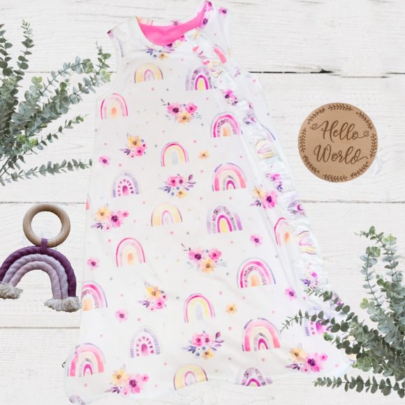 NEW! Infant Girls Rainbow Floral Ruffle Lined Sleep Bags | Safe Sleep Blankets - Picture 1 of 3
